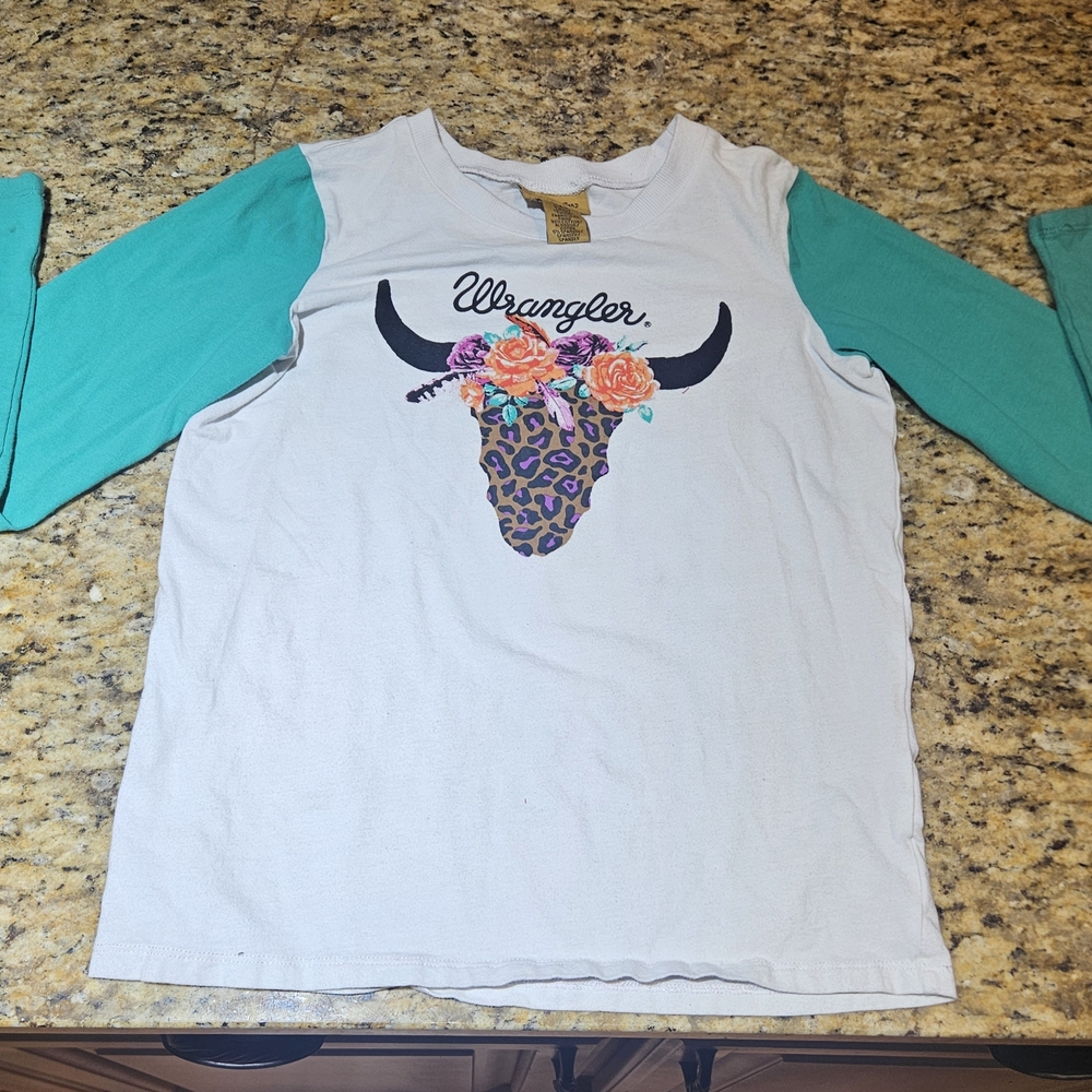 Wrangler Kids' White and Teal Long Sleeve Tee